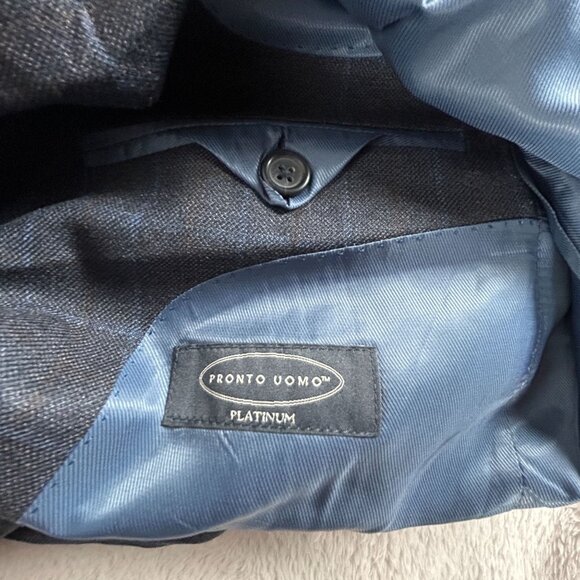 Pronto Uomo Platinum Mens Gray Plaid Silk Wool Blazer Size 42R Two-Button NWOT - Picture 3 of 7